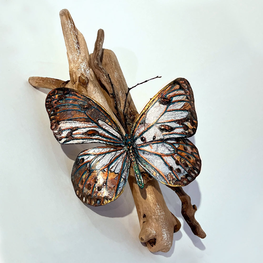 Butterfly Bird Sculpture - Monarch with Barn Owl